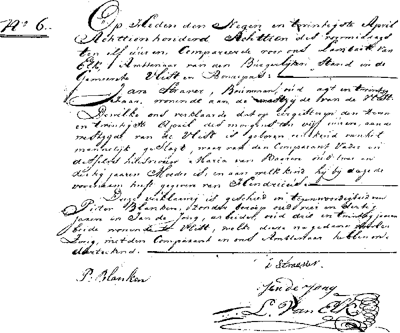 18180429 geb akte 6 Hendricus zv J Straver - M v Baaren